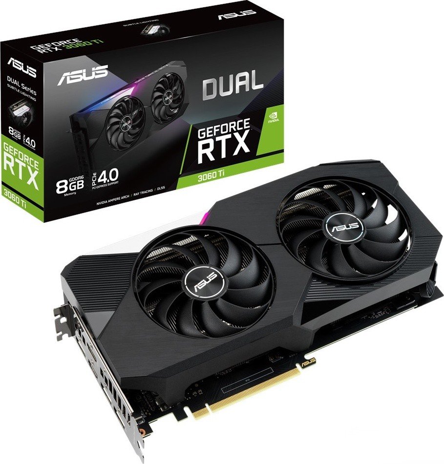 Видеокарта Asus PCI-E GeForce RTX3060 Ti LHR 8GB DDR6 (DUAL-RTX3060TI ...