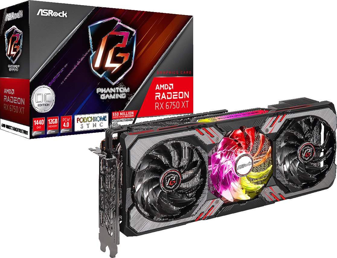 Видеокарта ASRock PCI-E Radeon RX 6750 XT 12GB DDR6 Phantom Gaming D ...