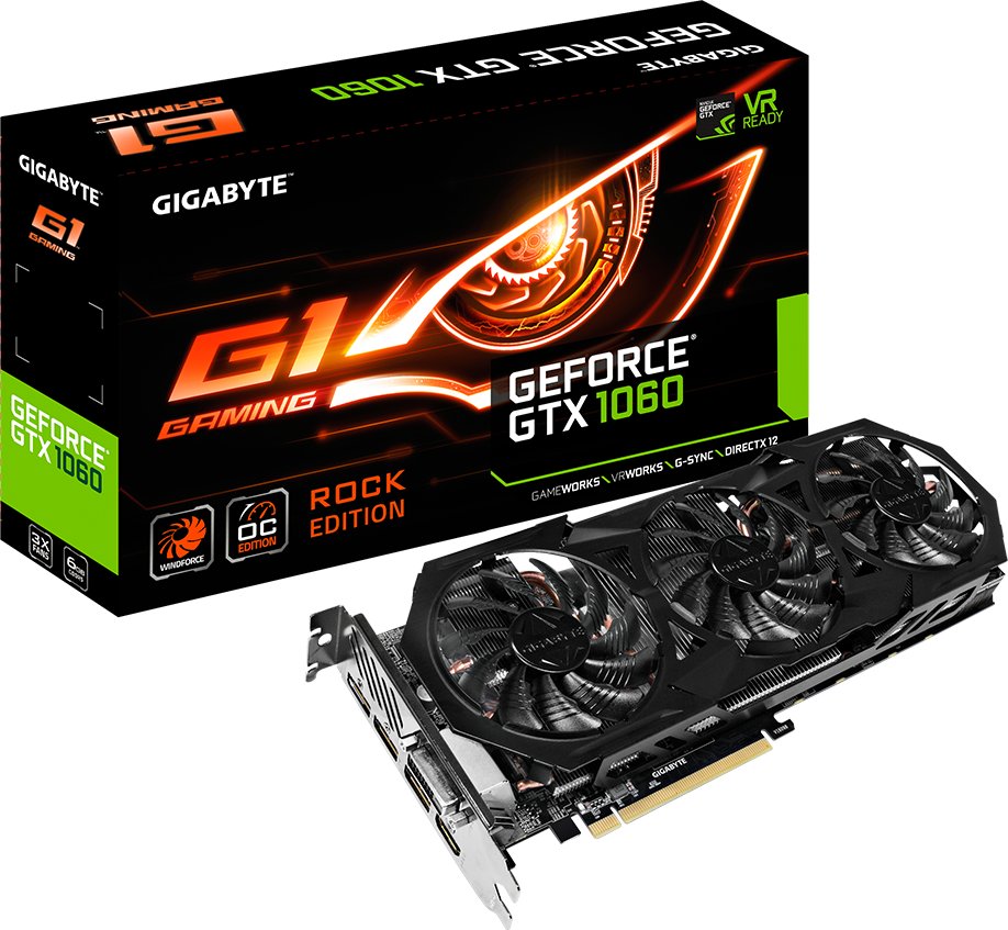 Видеокарта GigaByte PCI-E GeForce GTX1060 6GB DDR5 (GV-N1060G1 ROCK-6GD ...